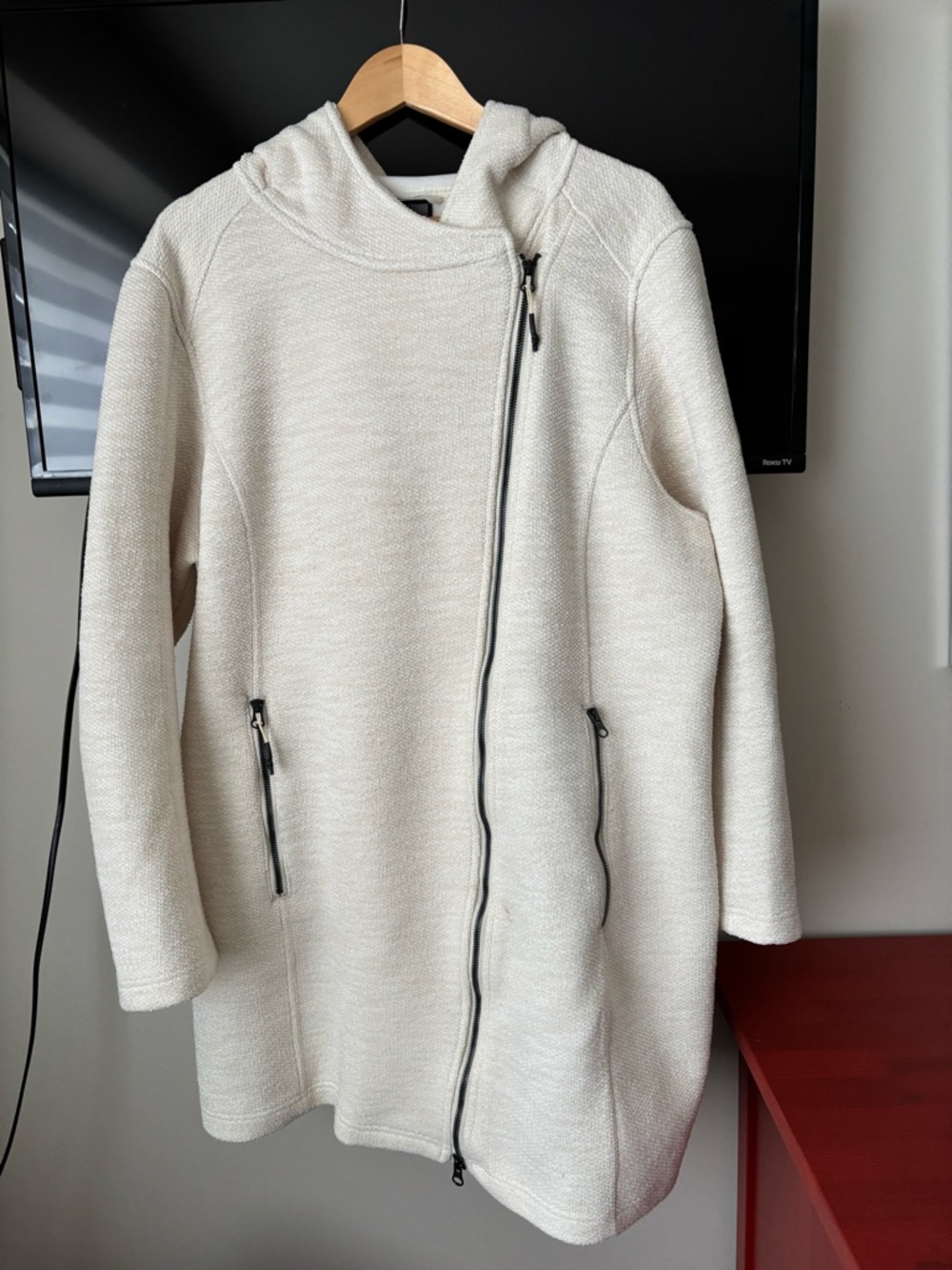 Women’s Cream Hooded Zip-Front Coat